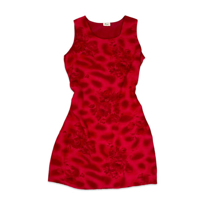 Vintage Red Pink Floral Shift Tie Back Sun Dress 12 14 16