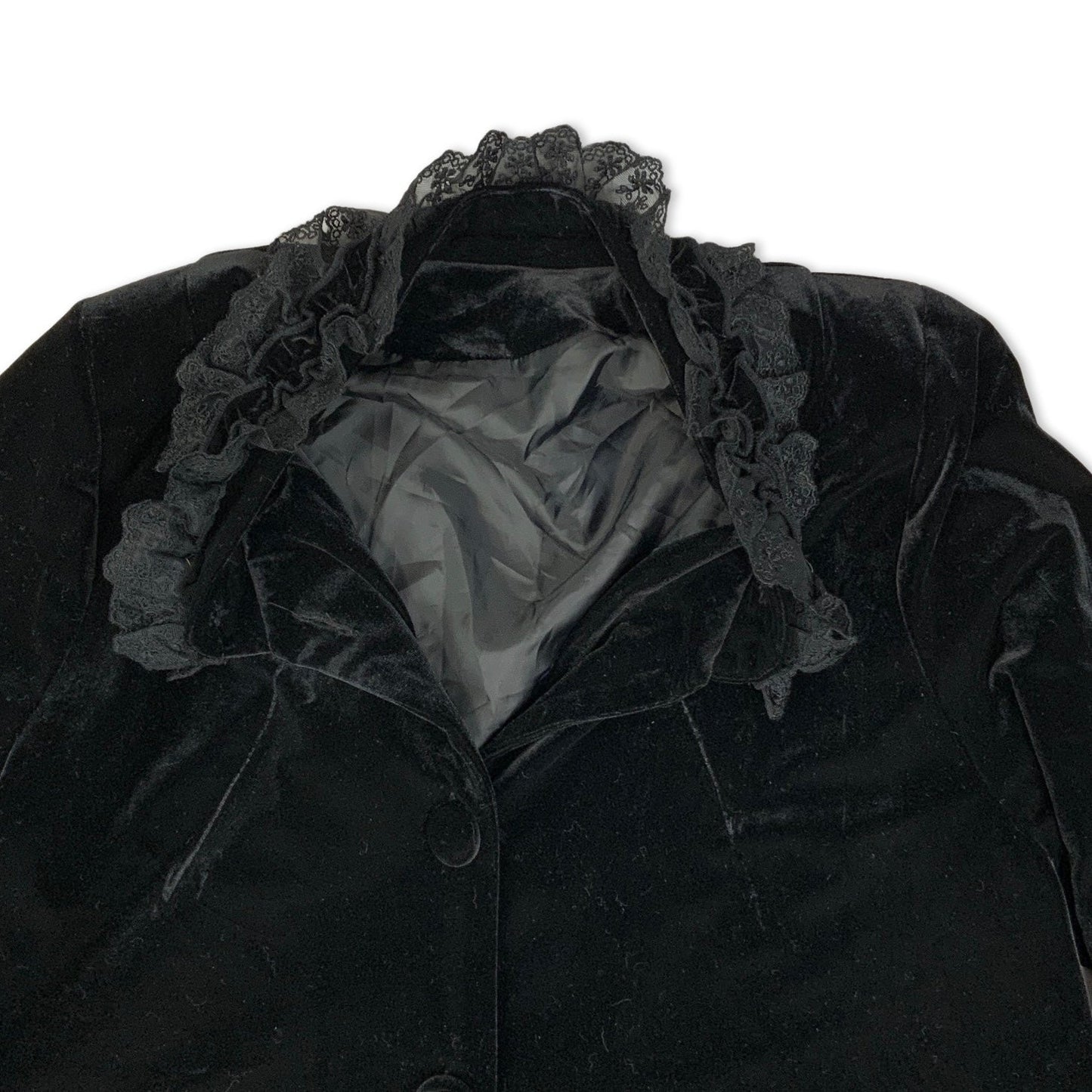 Vintage Lace Detailed Black Velvet Coat 12 14 16