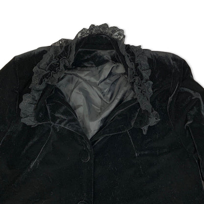 Vintage Lace Detailed Black Velvet Coat 12 14 16