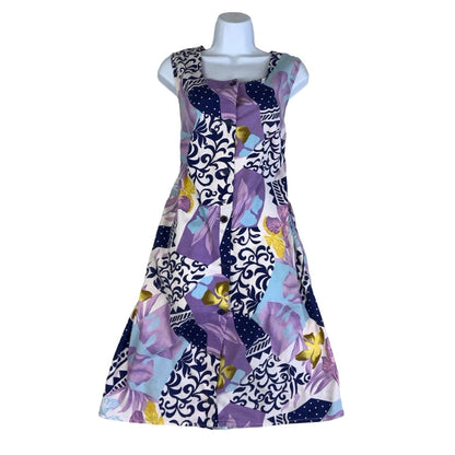 Vintage 90s y2k Pink Purple Blue Gold White Sleeveless Midi Dress 12 14