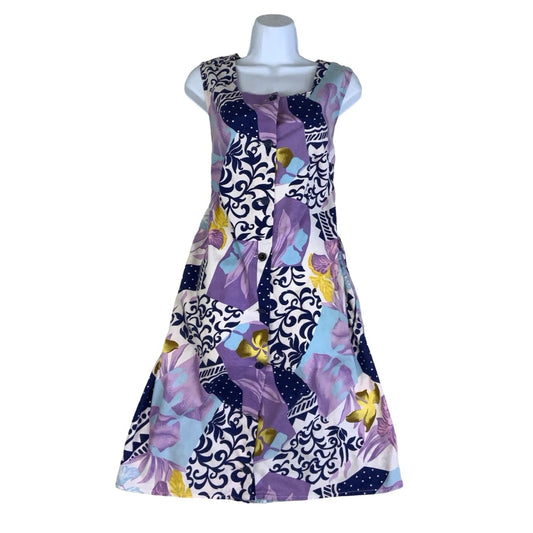 Vintage 90s y2k Pink Purple Blue Gold White Sleeveless Midi Dress 12 14