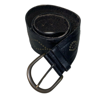 Vintage 90s 'Fossil' Black Leather Geometric Studded Buckle Belt