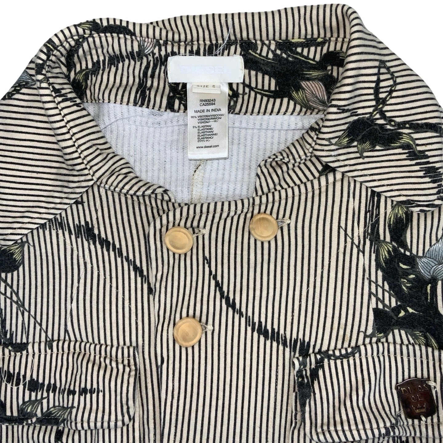 Vintage 80s 90s Diesel Grey Beige Stripe Shirt XS 8 10