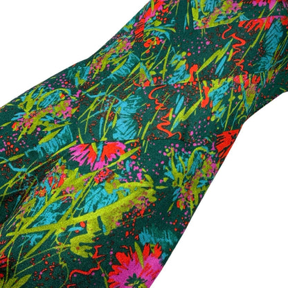 Vintage 70s 80s Green Pink Red Paint Splash Floral Sleeveless Maxi Dress 4 6 8 10