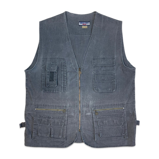 Grey Utility Fisherman Cargo Zip Up Waistcoat Vest XL