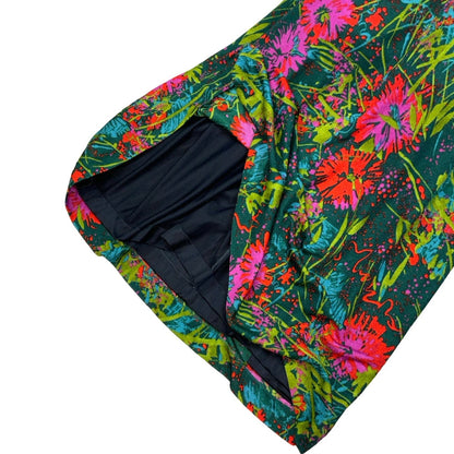 Vintage 70s 80s Green Pink Red Paint Splash Floral Sleeveless Maxi Dress 4 6 8 10