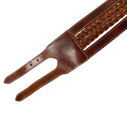 Vintage 90s Brown Leather Double Buckle Cable Belt