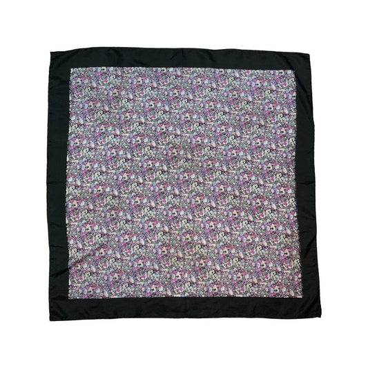 Vintage Black and Lilac Floral Silk Scarf