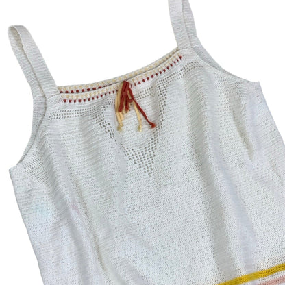 Vintage 90s Y2K White Yellow Orange Tank Top UK 8 10