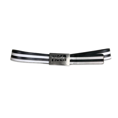 Vintage Black & White Striped Belt with Silver Buckle