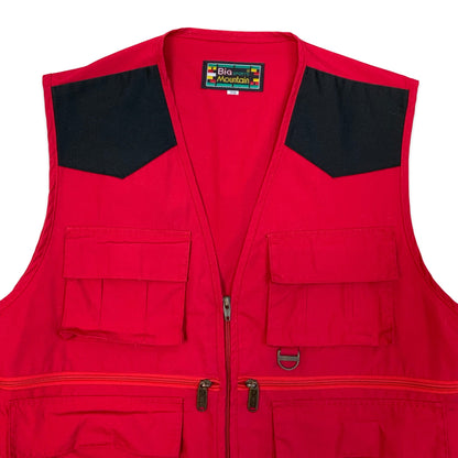 Red Utility Fisherman Cargo Gilet Vest S M