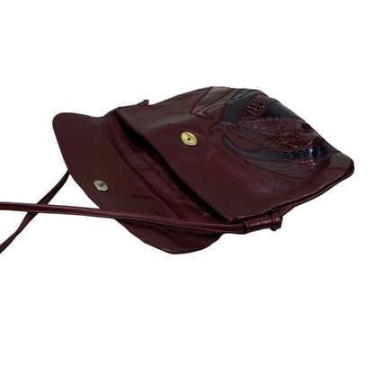 Vintage 90s does 70s Burgundy Black Snakeskin Shoulder Patchwork Purse Shoulder