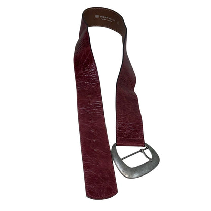 Vintage 80s 90s 'Penny Belts' Red Textured Leather Asymmetric Square Buckle Belt