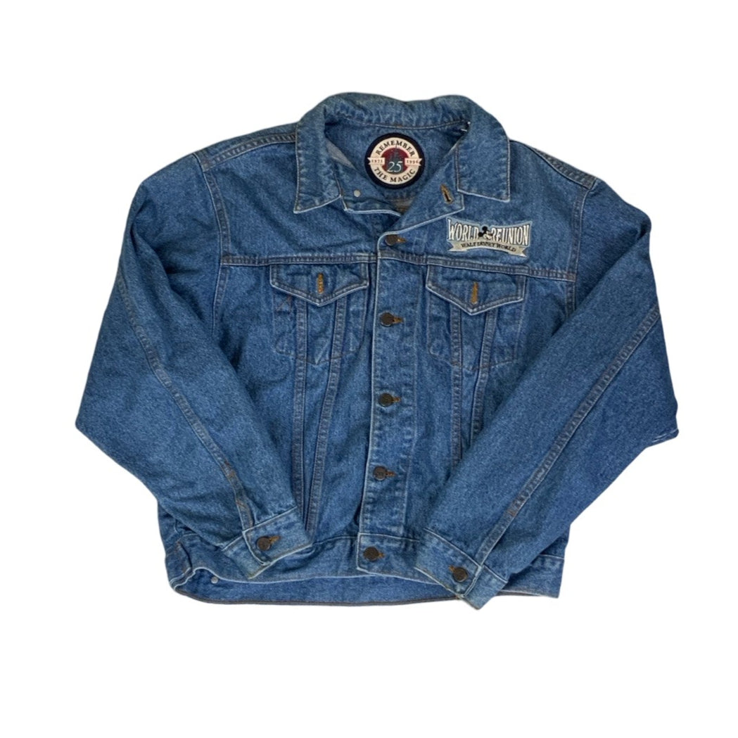 Vintage 90s Walt Disney World Reunion Mickey Embroidered Denim Jacket M L