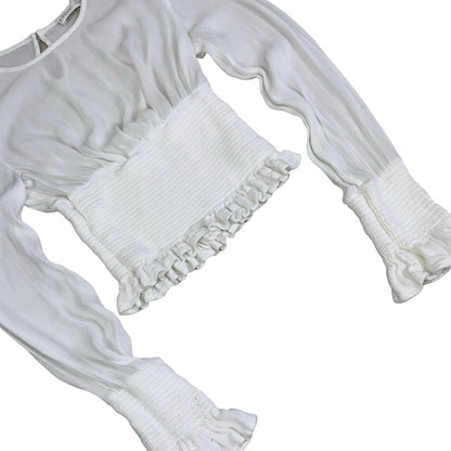 Vintage Y2k ‘Kookaï’ White Frill Long Sleeve Shirred Boho Blouse 4 XS