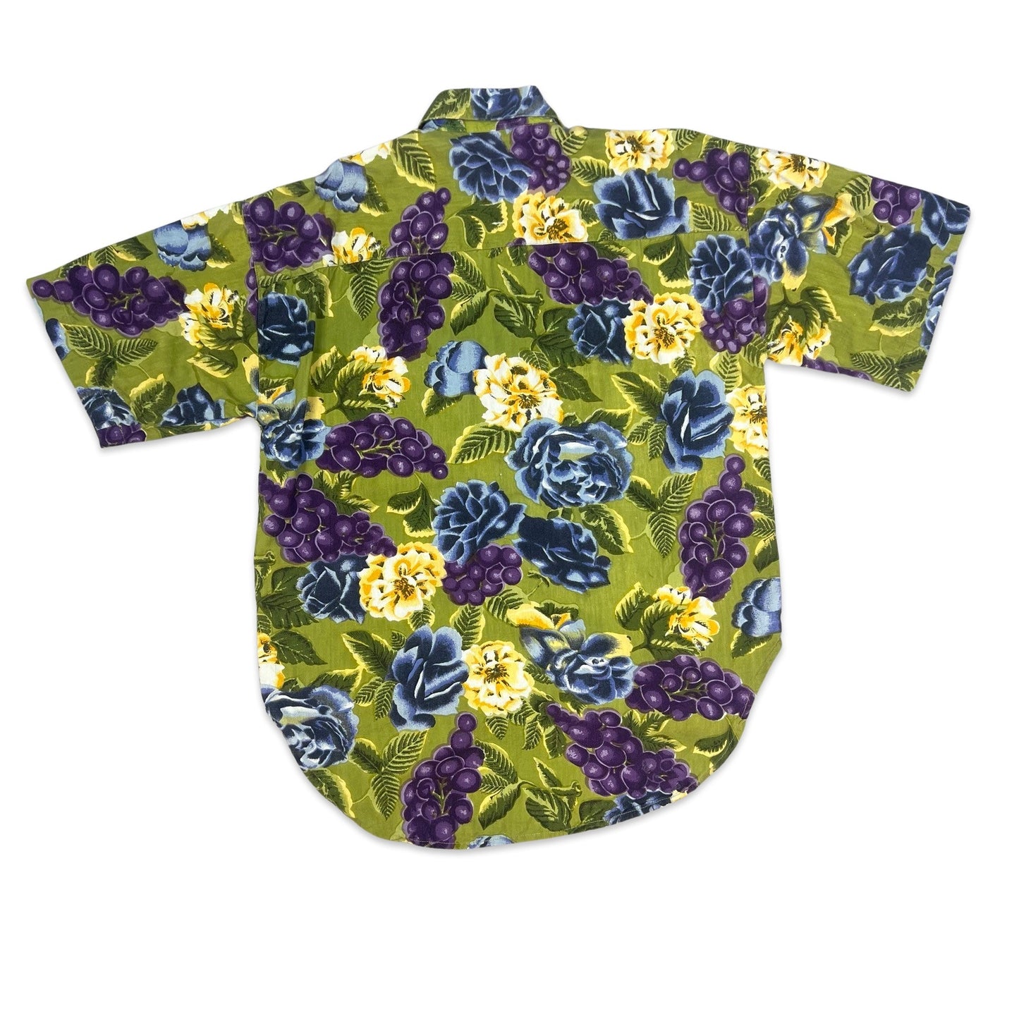 Vintage Green & Purple Botanical Grape Print Hawaiian Shirt M L