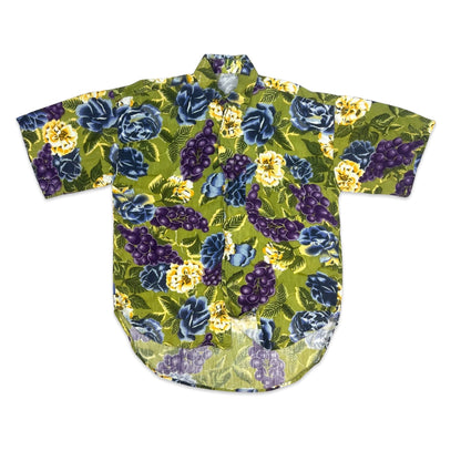 Vintage Green & Purple Botanical Grape Print Hawaiian Shirt M L