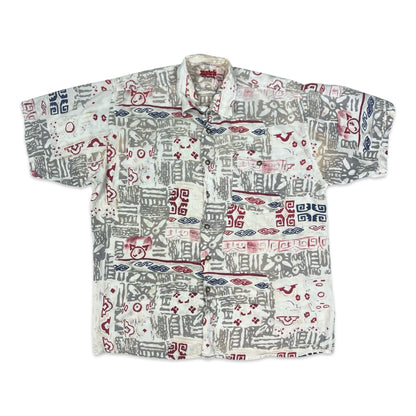 Vintage White Red & Grey Abstract Print Short Sleeve Shirt L XL