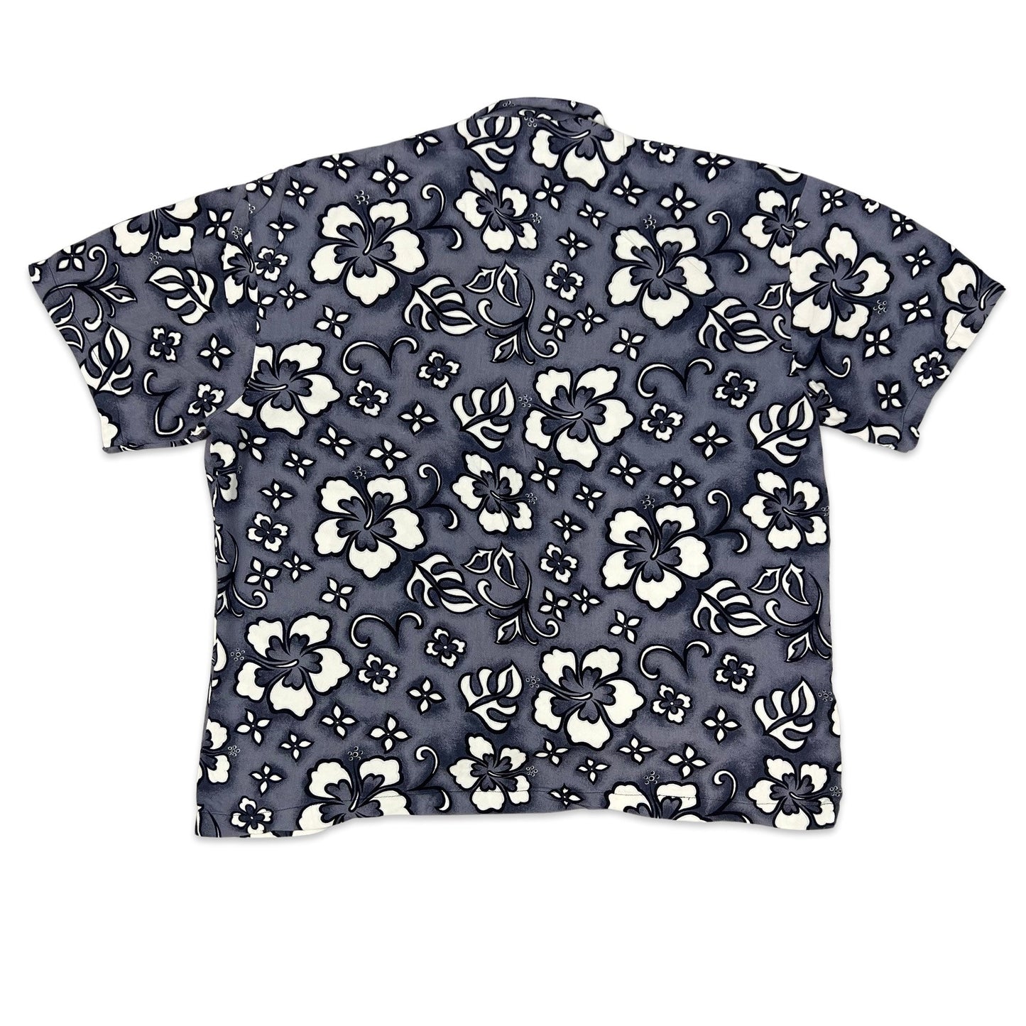 Vintage Grey & White Floral Print Hawaiian Shirt L XL