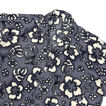 Vintage Grey & White Floral Print Hawaiian Shirt L XL