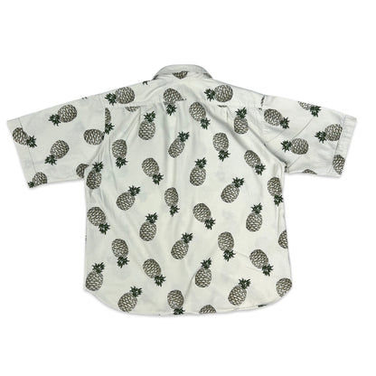 Vintage Pineapple Print White Hawaiian Shirt L XL