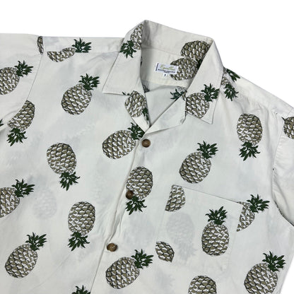 Vintage Pineapple Print White Hawaiian Shirt L XL