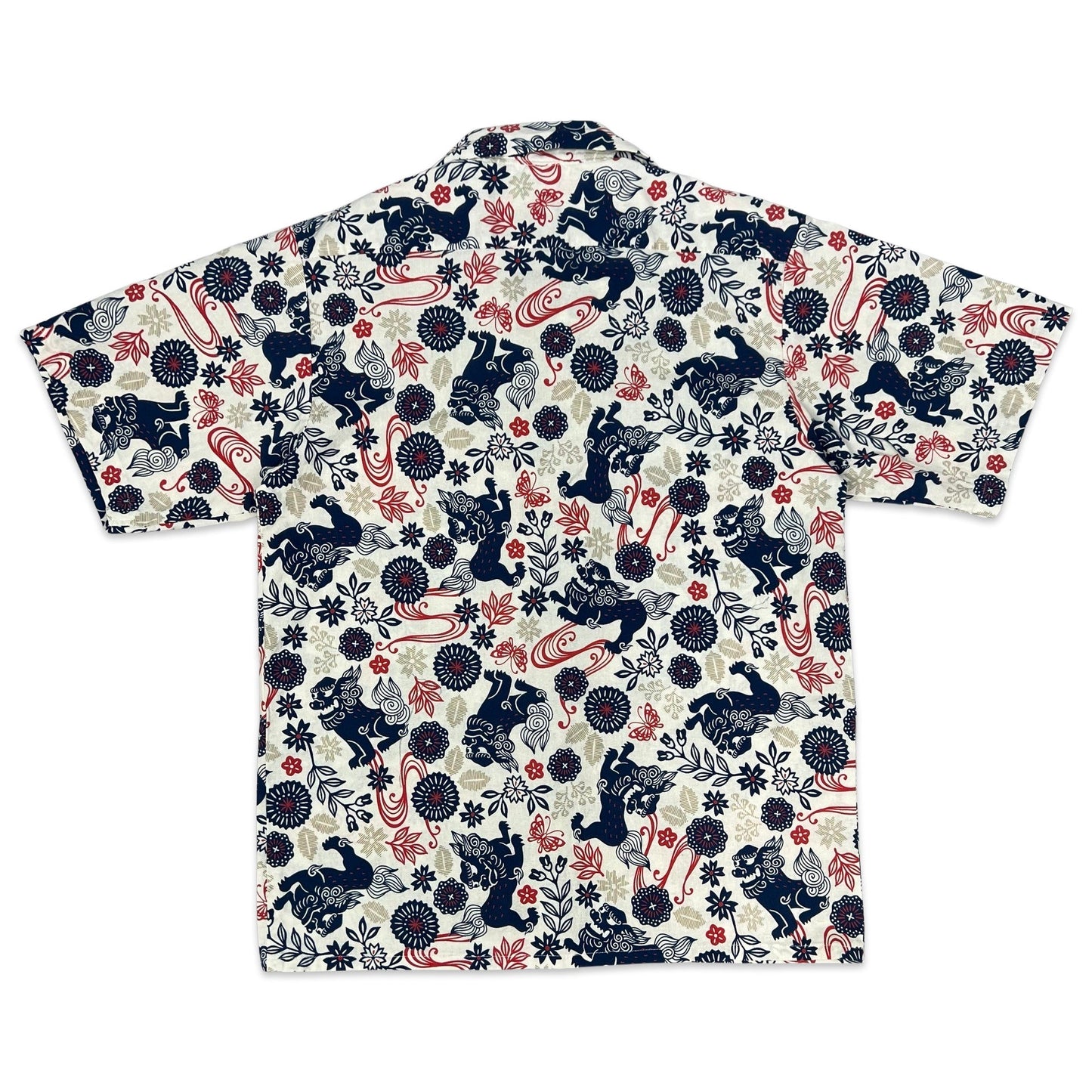 Vintage White Red & Navy Abstract Dragon Print Shirt S M