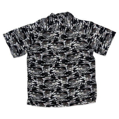 Vintage Y2K Black & White Dragon Print Hawaiian Shirt S M