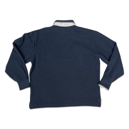 Vintage 90s Ralph Lauren Navy Collared Sweatshirt Polo Large