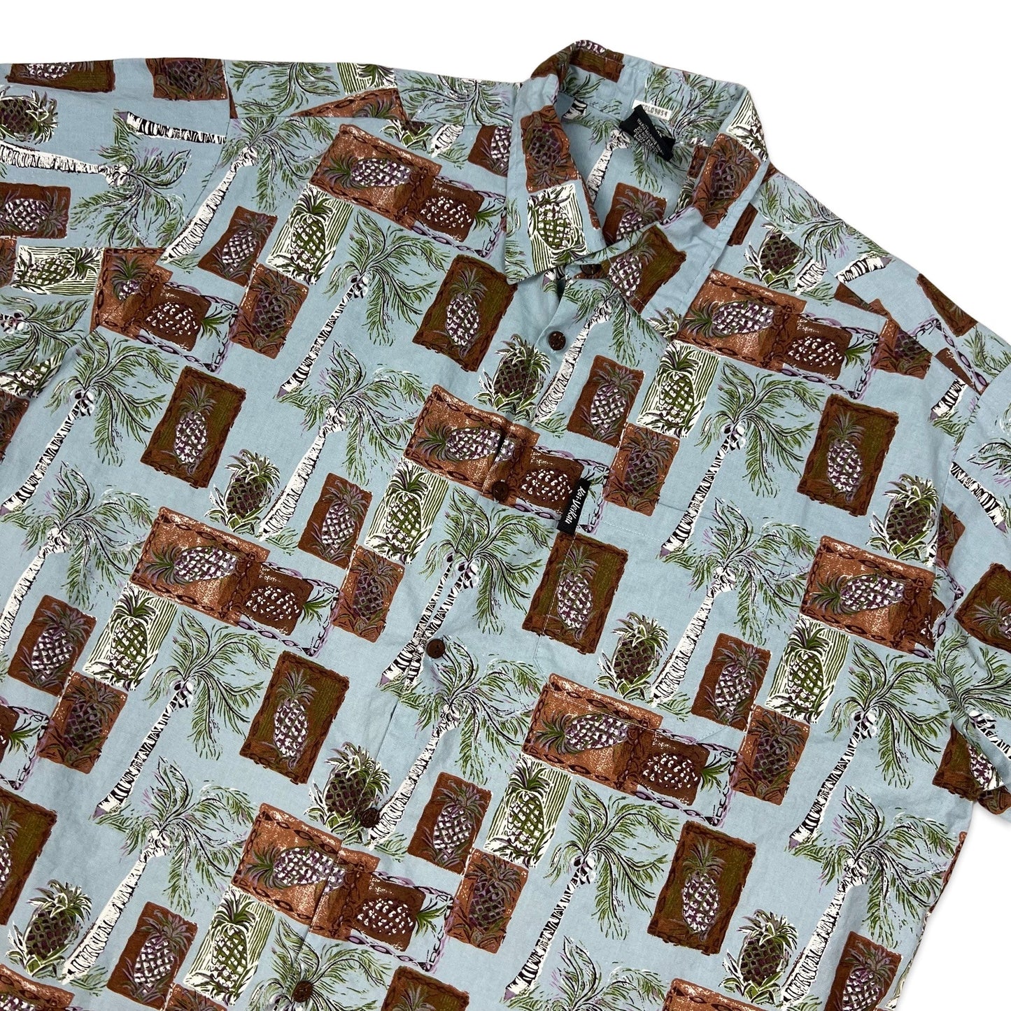 Vintage Y2K Blue & Brown Palm Tree Print Hawaiian Shirt XXL 3XL