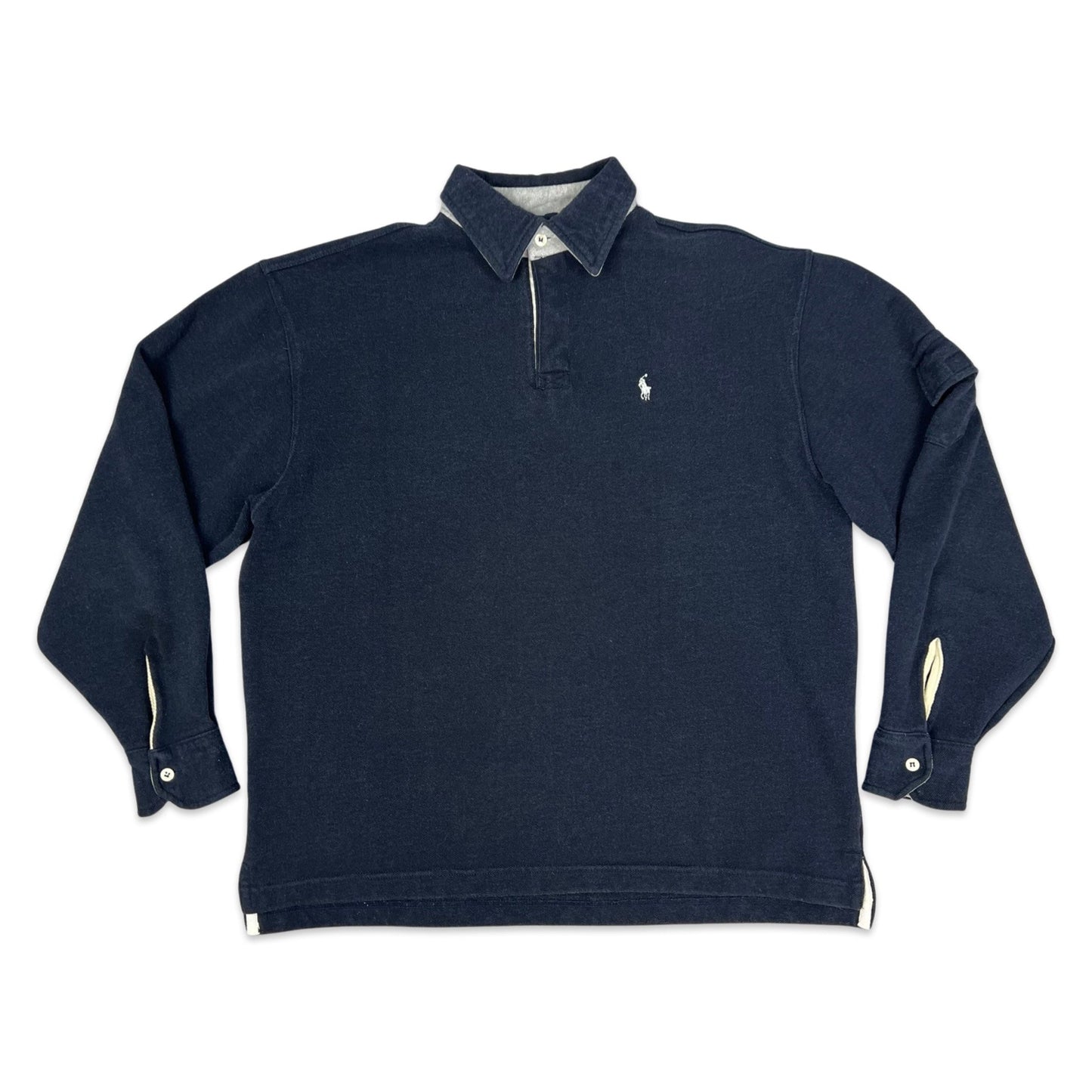 Vintage 90s Ralph Lauren Navy Collared Sweatshirt Polo Large