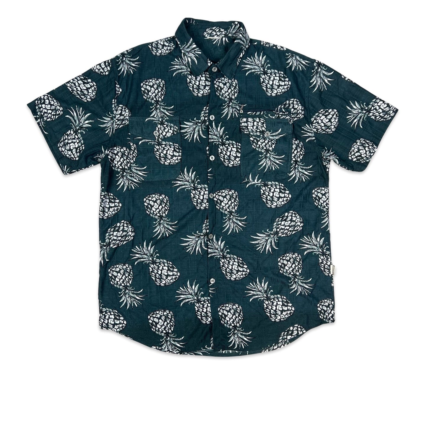Vintage Dark Teal Pineapple Print Shirt XL XXL