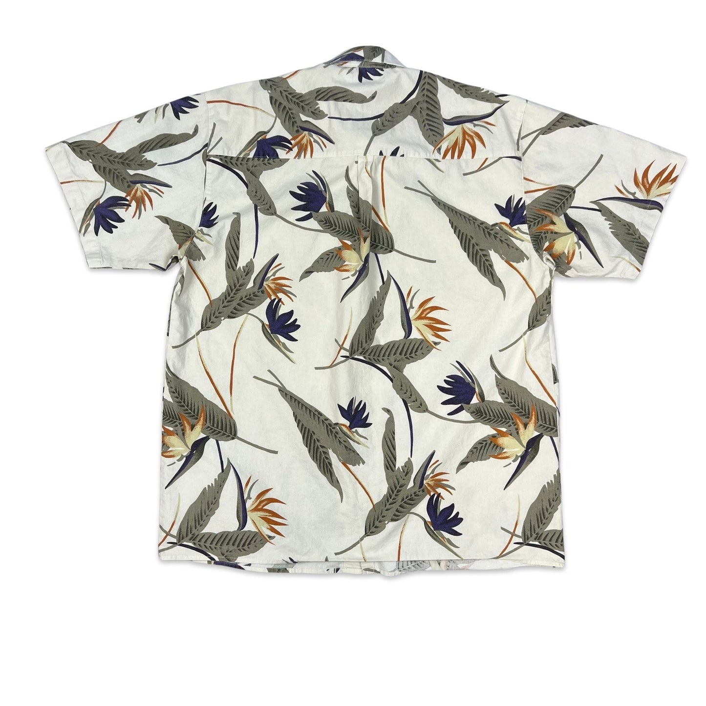 Vintage Botanical Print White Green & Orange Shirt L XL