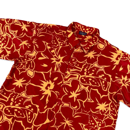 Vintage Y2K Red and Orange Hawaiian Floral Print Shirt XL XXL