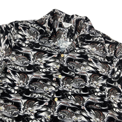 Vintage Y2K Black & White Dragon Print Hawaiian Shirt S M
