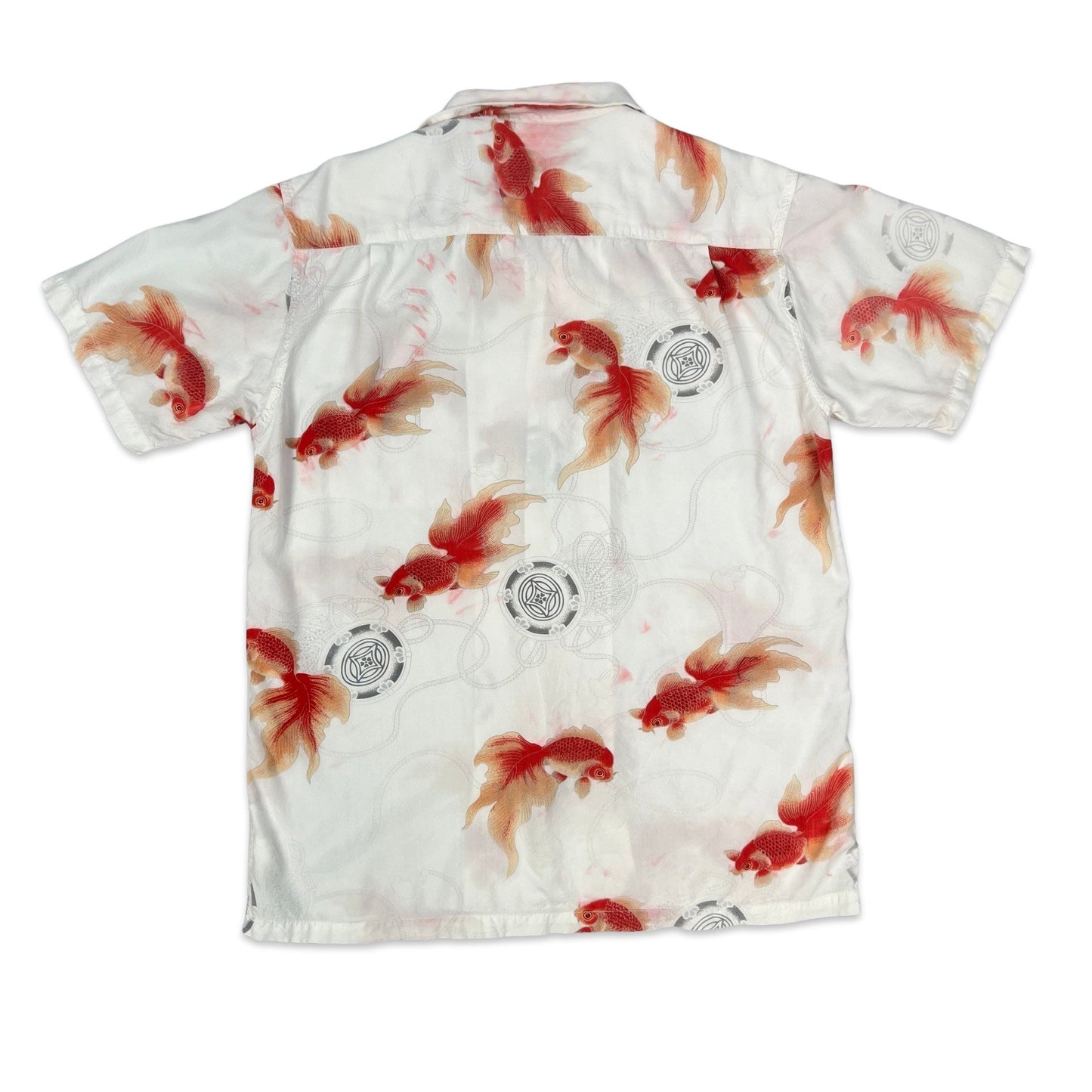 Vintage Y2K White & Orange Koi Fish Print Hawaiian Shirt M L