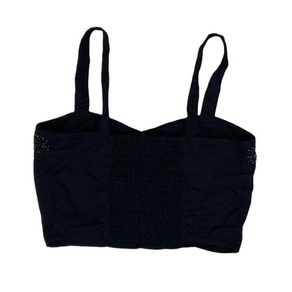 Vintage 90s Y2K ‘Best Connections’ Black Beaded Sequin Crop Tank Top 6 XS