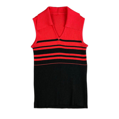 Vintage Red Black Stripe Knitted Sleeveless Top 10 12