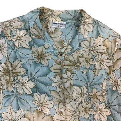80s Blue & Beige Floral Hawaiian Shirt 14 16