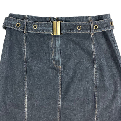 Vintage 90s Dark Blue Denim Midi Skirt 10 12 14
