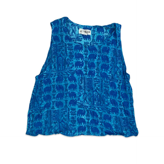 Vintage Blue Tribal Print Crop Top 6 8