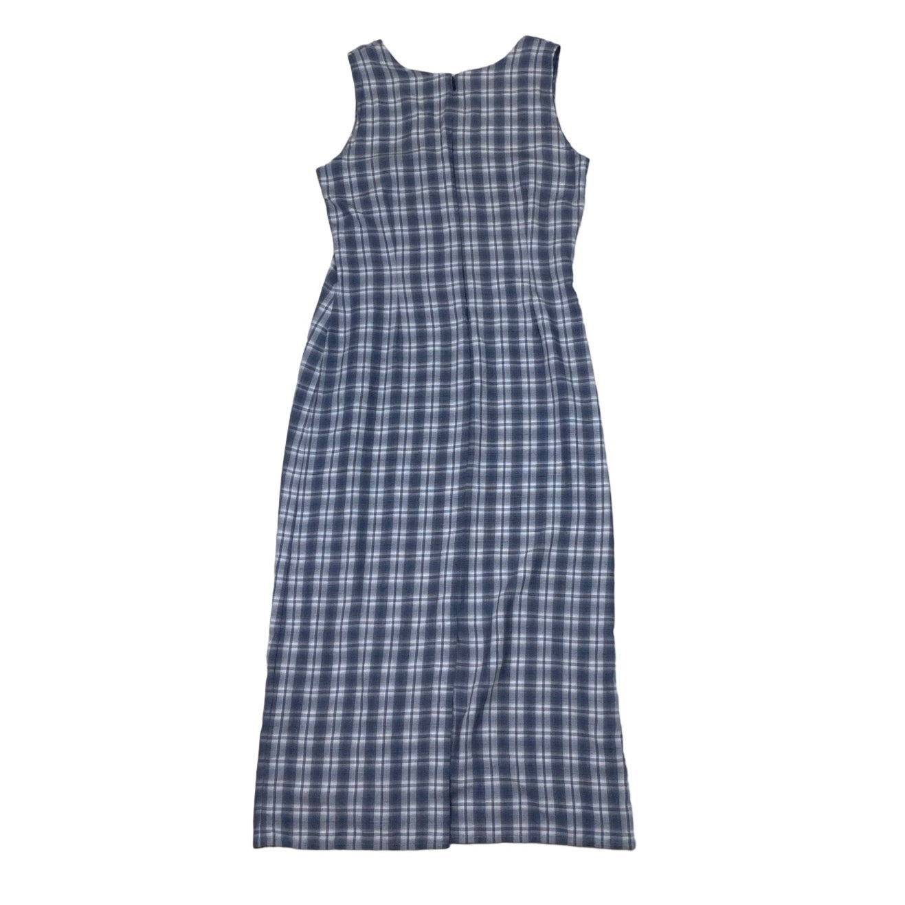 Vintage 90s ‘Street One’ Blue White Checked Sleeveless Maxi Dress 12 14