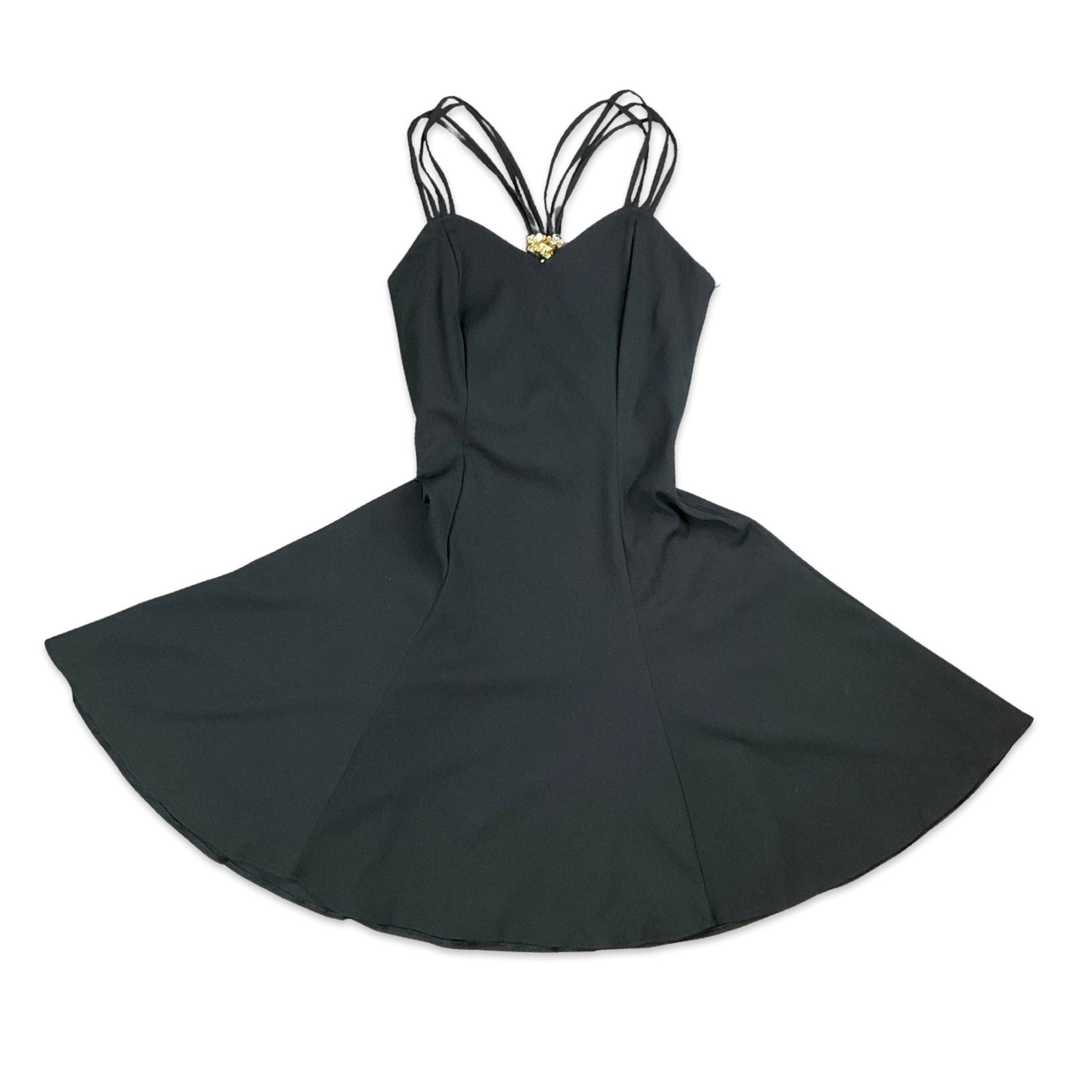 Vintage 90s Black Gold Aline Flared Midi Dress 10 12