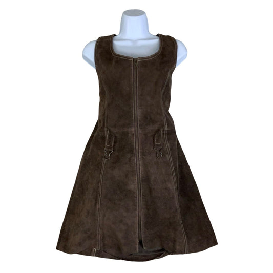 90s Y2K ‘Rocky’ Original Wear Brown Suede Sleeveless Mini Dress 10 12