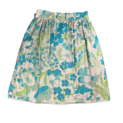 Vintage White & Blue Floral Midi Skirt 10 12 14 16