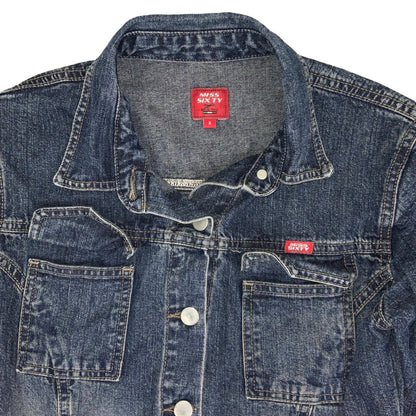 Vintage 90s 00s Y2K Miss Sixty Distressed Denim Midi Shirt Dress 8 10 XS