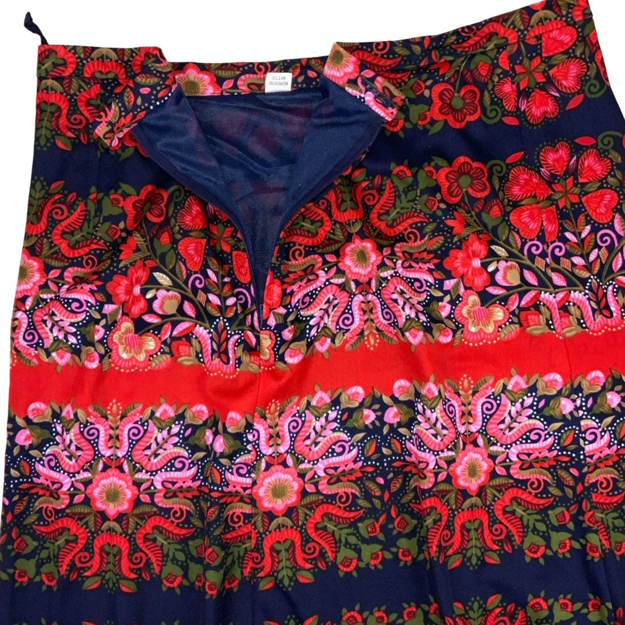 Vintage 60s 70s Red Navy Floral Midi Skirt M 14 16