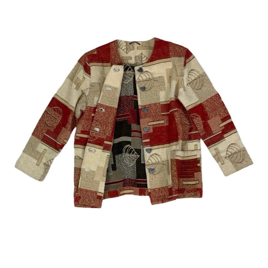 Vintage 80s 90s Red Cream Tapestry Folk Wool Coat Heart Butttons 14 16 18