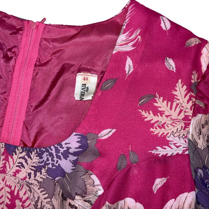 Vintage 70s 80s ‘Trevira’ Pink White Purple Floral Aline Layered Swing Dress 14