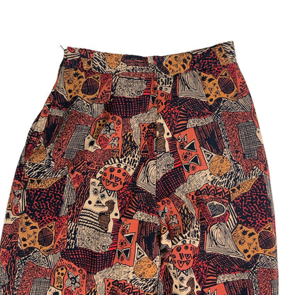 Vintage Red & Black Print Wide Leg Trousers 6 8 10